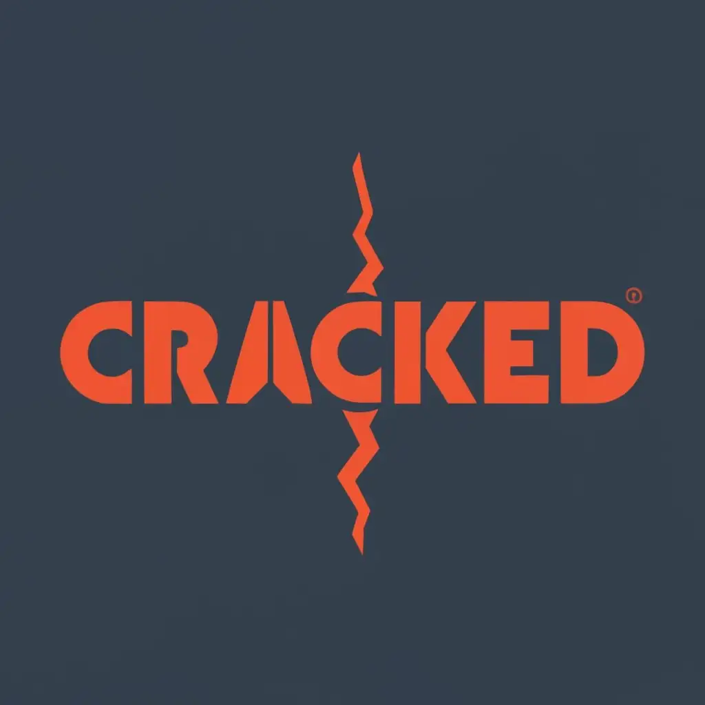 logo, the red is on the left side and black is on the right, a crack is going straight through the middle and it separates the two colors. The background should be some sort of cave type theme and make sure to make the logo look 3D., with the text "Cracked", typography