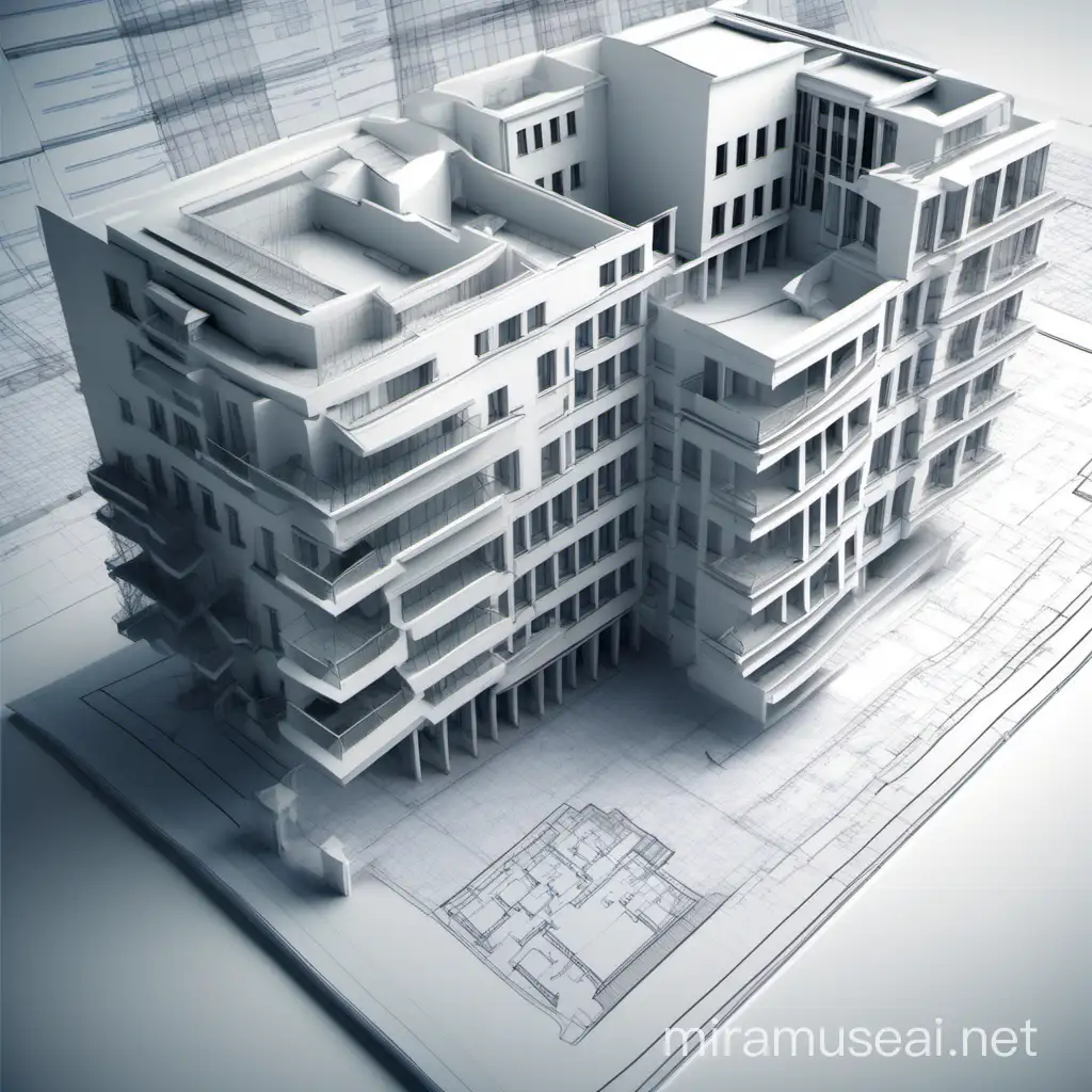 arquitectual plan of a building, turning into a 3d modelling of a building information modeling