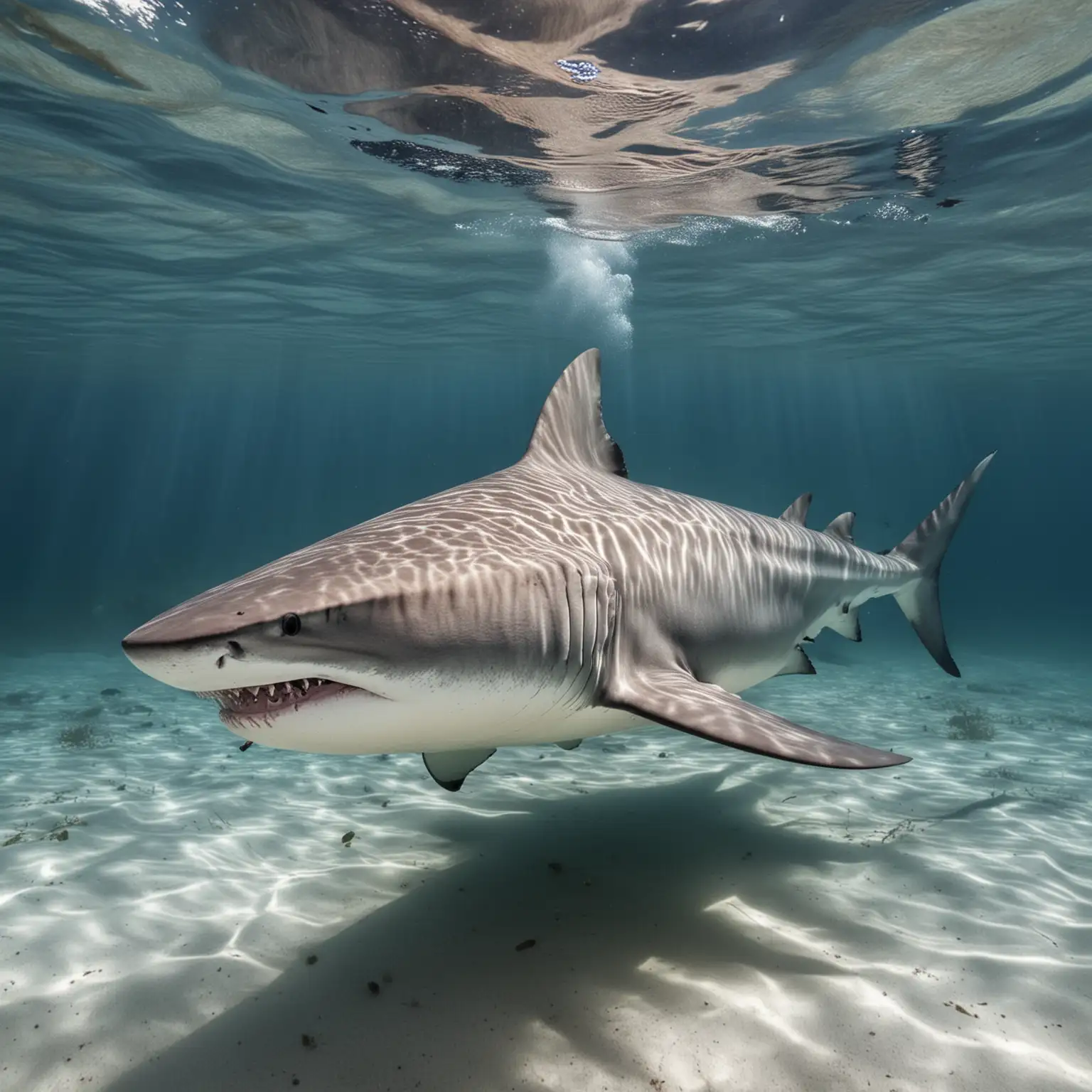 Tiger Shark Swimming in Abyssal Depths