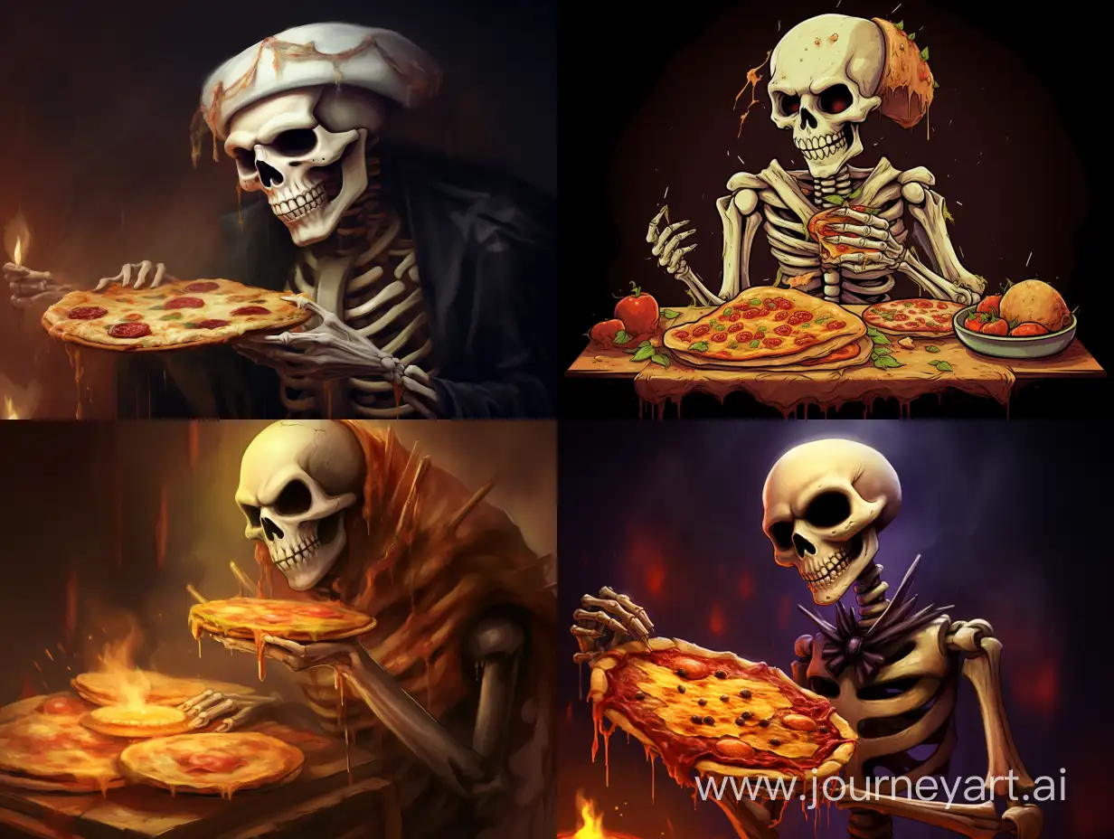 скелет с пиццей арт