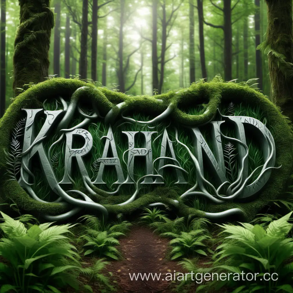 The inscription Krahnard in the forest entwined with plants