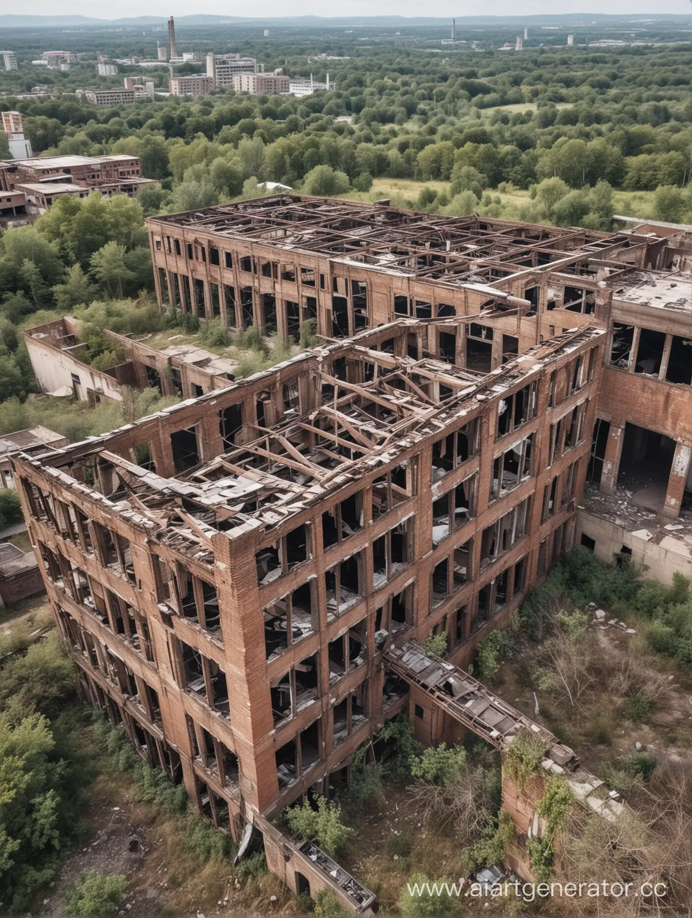 заброшенный разрушенный завод фотография вид снаружи сверху днем
