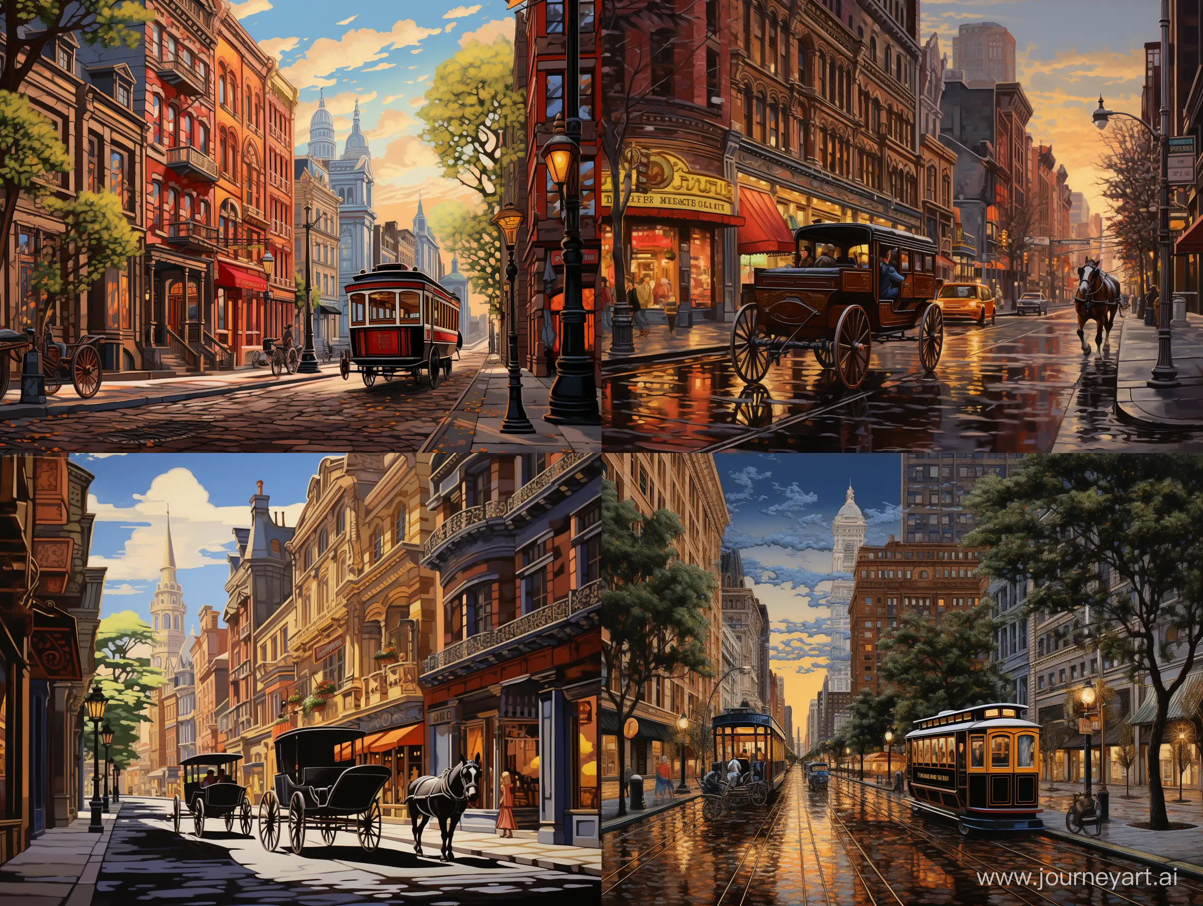 City-Street-Painting-with-Elegant-HorseDrawn-Carriage