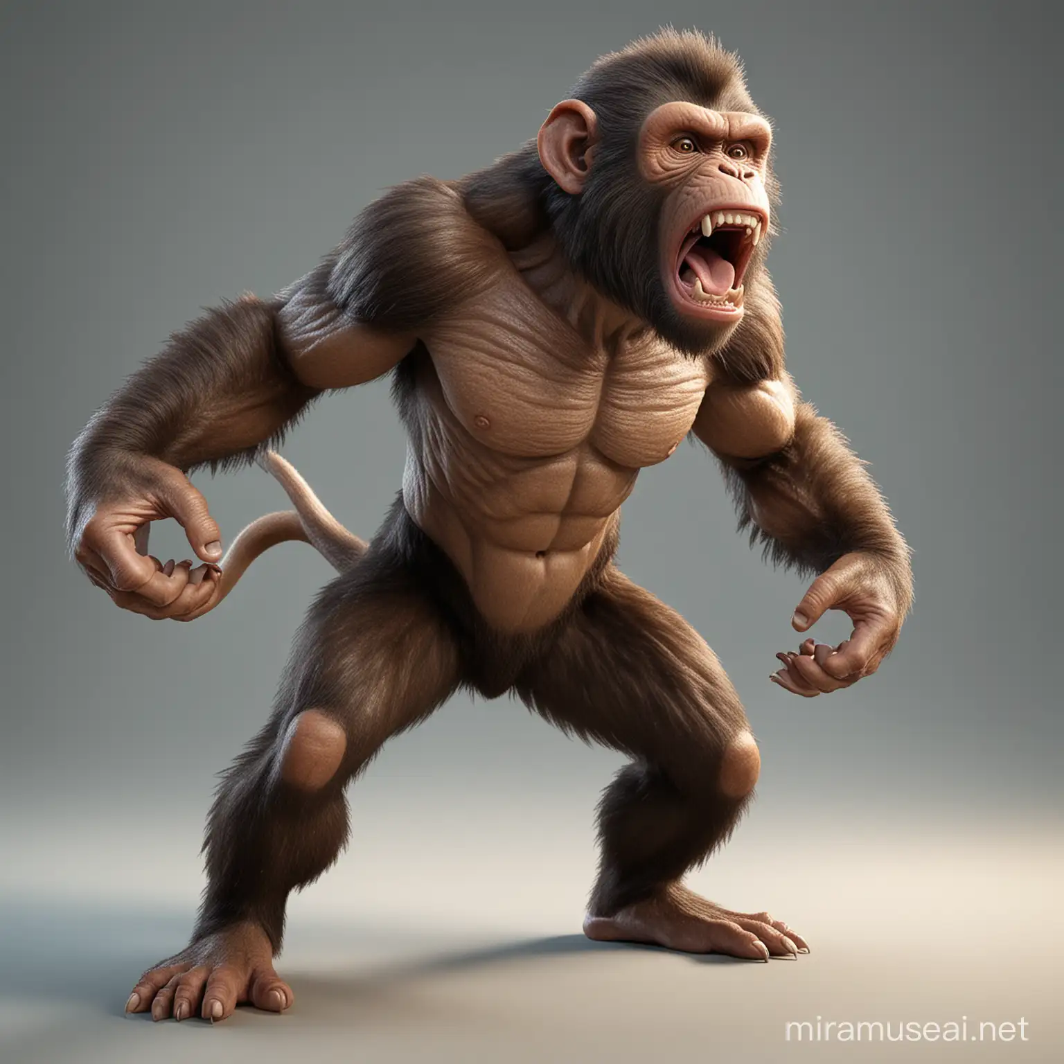 Strong 3D Monkey Character Exuding Intensity
