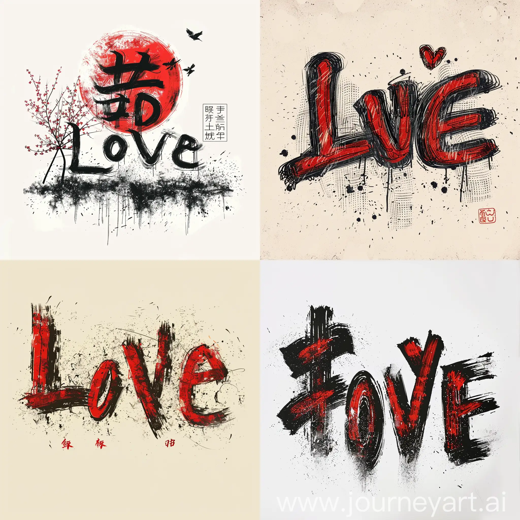 слово "любовь" в японском стиле эскиз