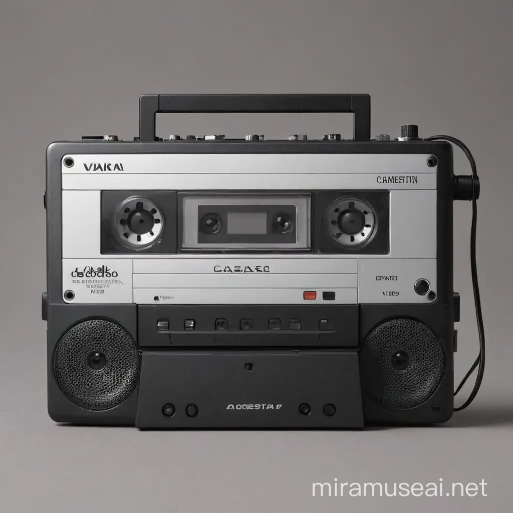 Vintage Portable Cassette Player on Retro Wooden Surface