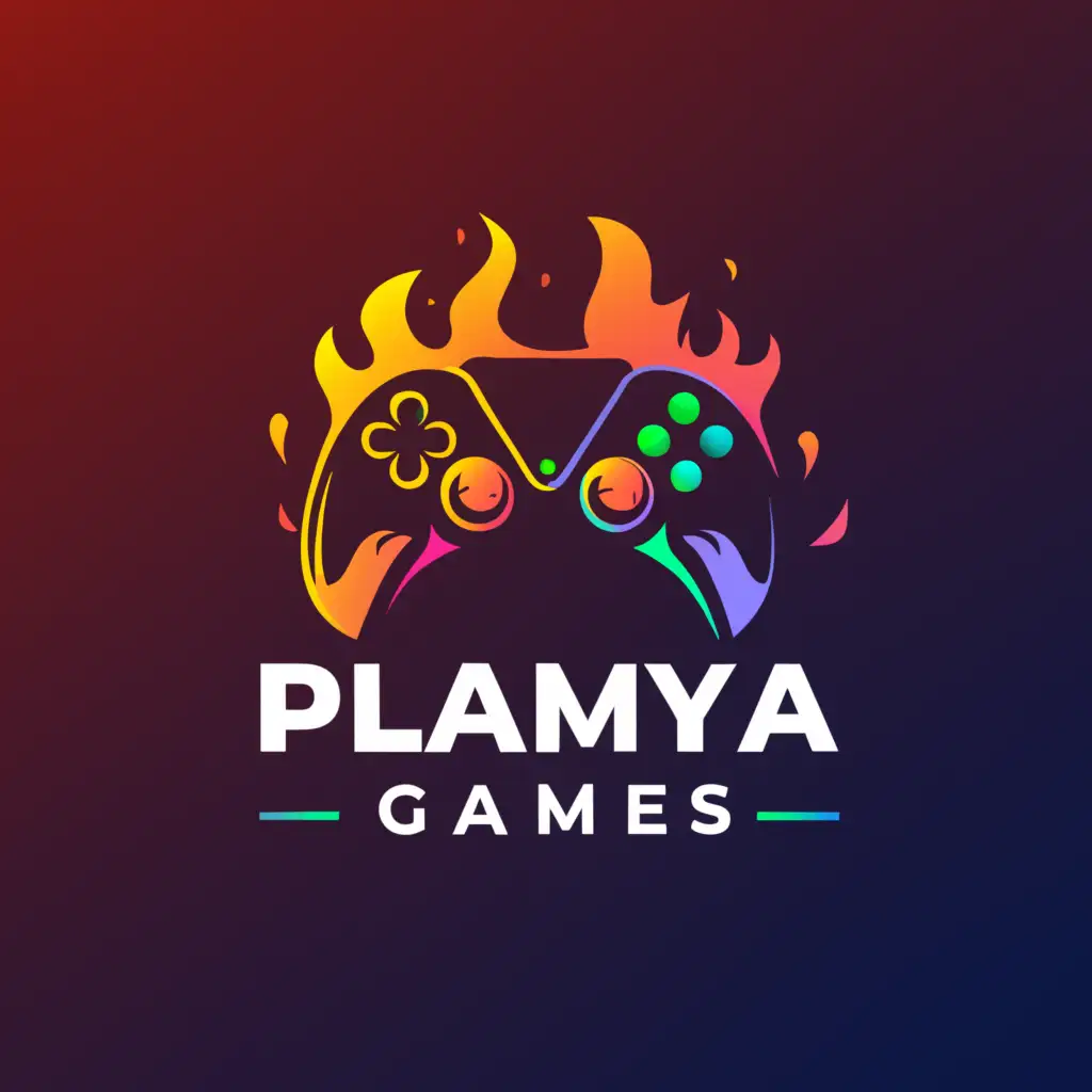 a logo design,with the text "Plamya Games", main symbol:game studio, game, fire, gamepad,Moderate,be used in Entertainment industry,clear background