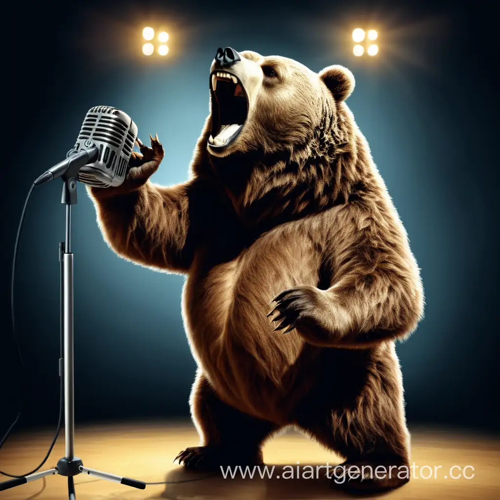 медведь поет рок в микрофон