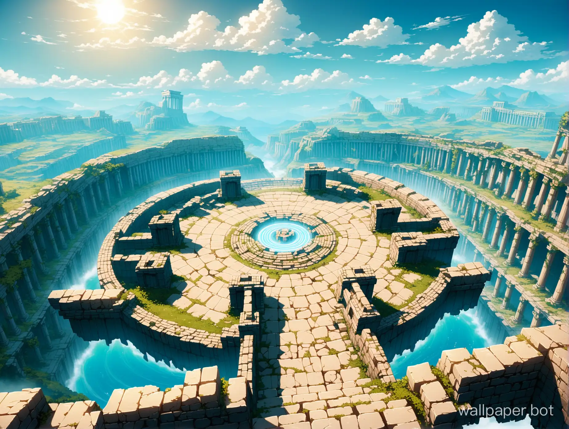 greek mythic battleplain of the gods, elysium ruins in the sky, fighting videogame stage