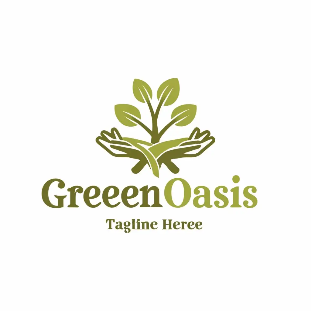 a logo design,with the text "Green oasis", main symbol:Trees, hands,Moderate,be used in Nonprofit industry,clear background