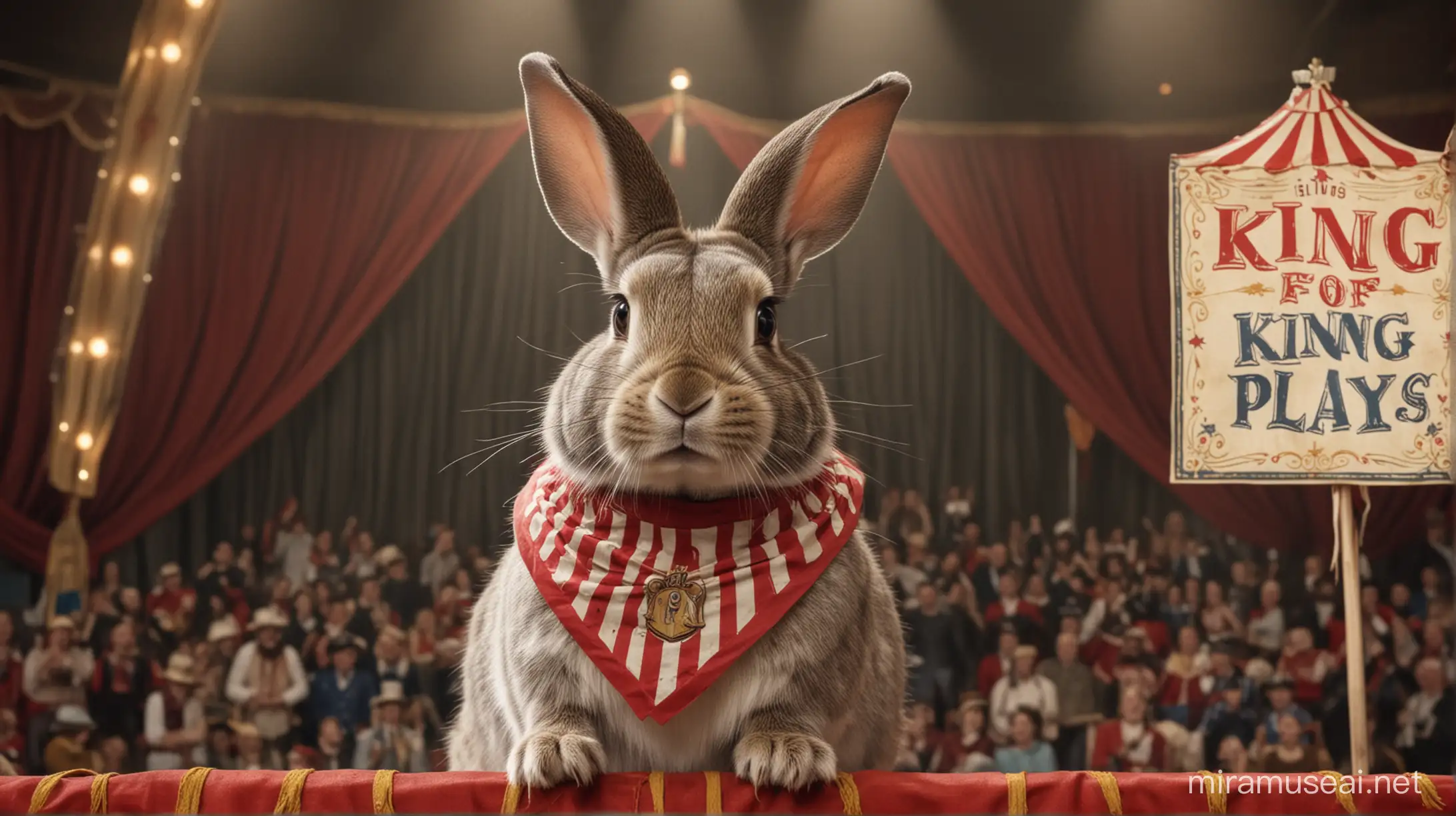 youtube thumbnail of a rabbit at a circus with a "king of plays" banner" behind it