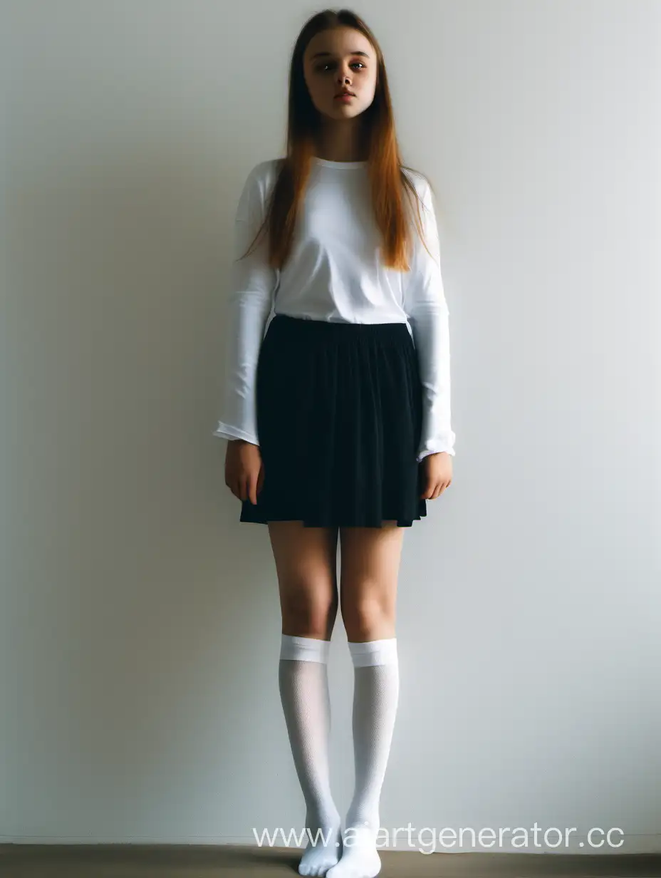Girl Angel with bare legs and long sleeves in White bobbysocks, full height