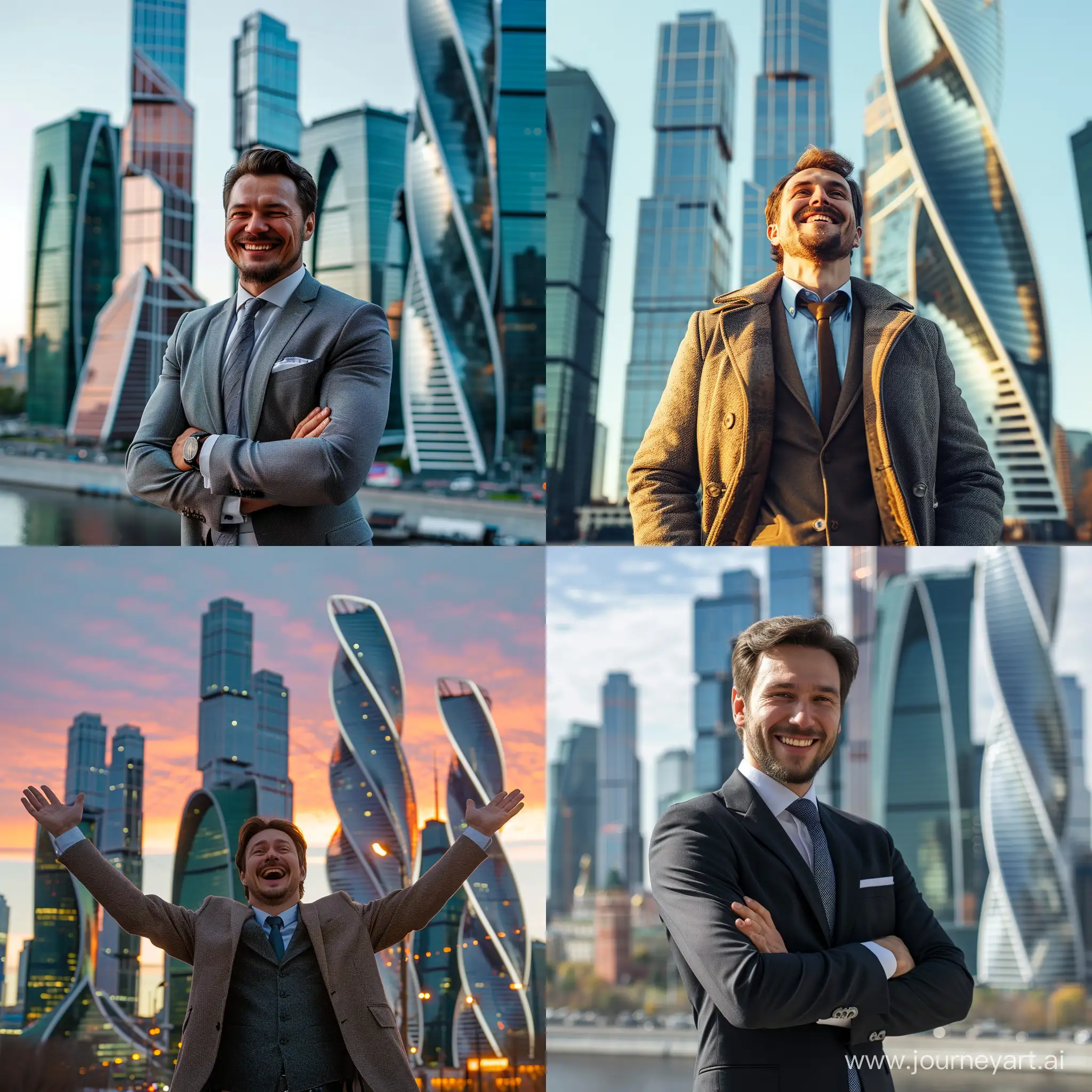 картинку счастливого риелтора на фоне Москва Сити