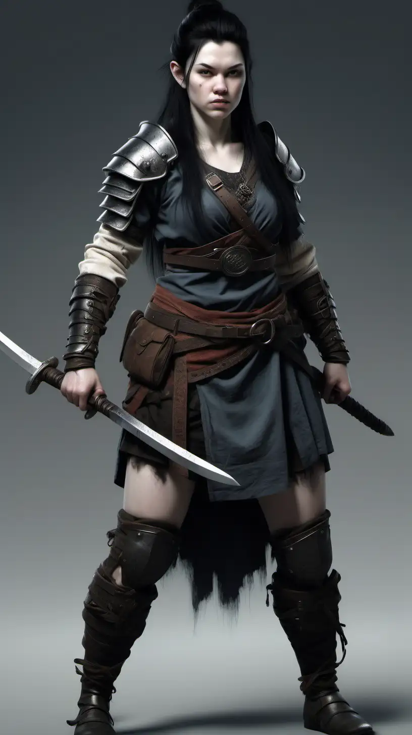 Striking Photo Realistic Portrait of a Muscular Nordic HalfDwarf Ronin with Messy Black Hair