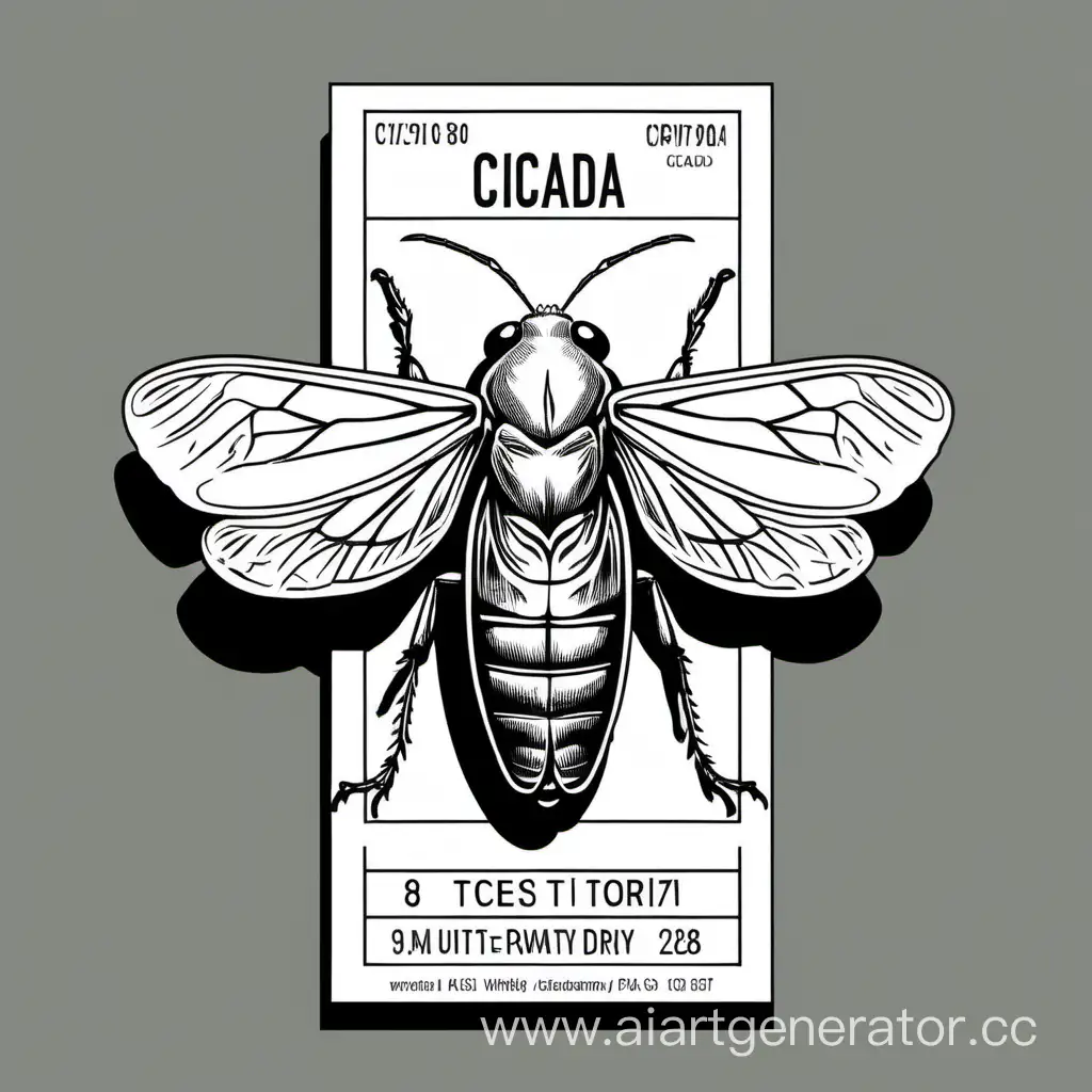 Outlined-Cicada-Drawing-on-Black-and-White-Ticket