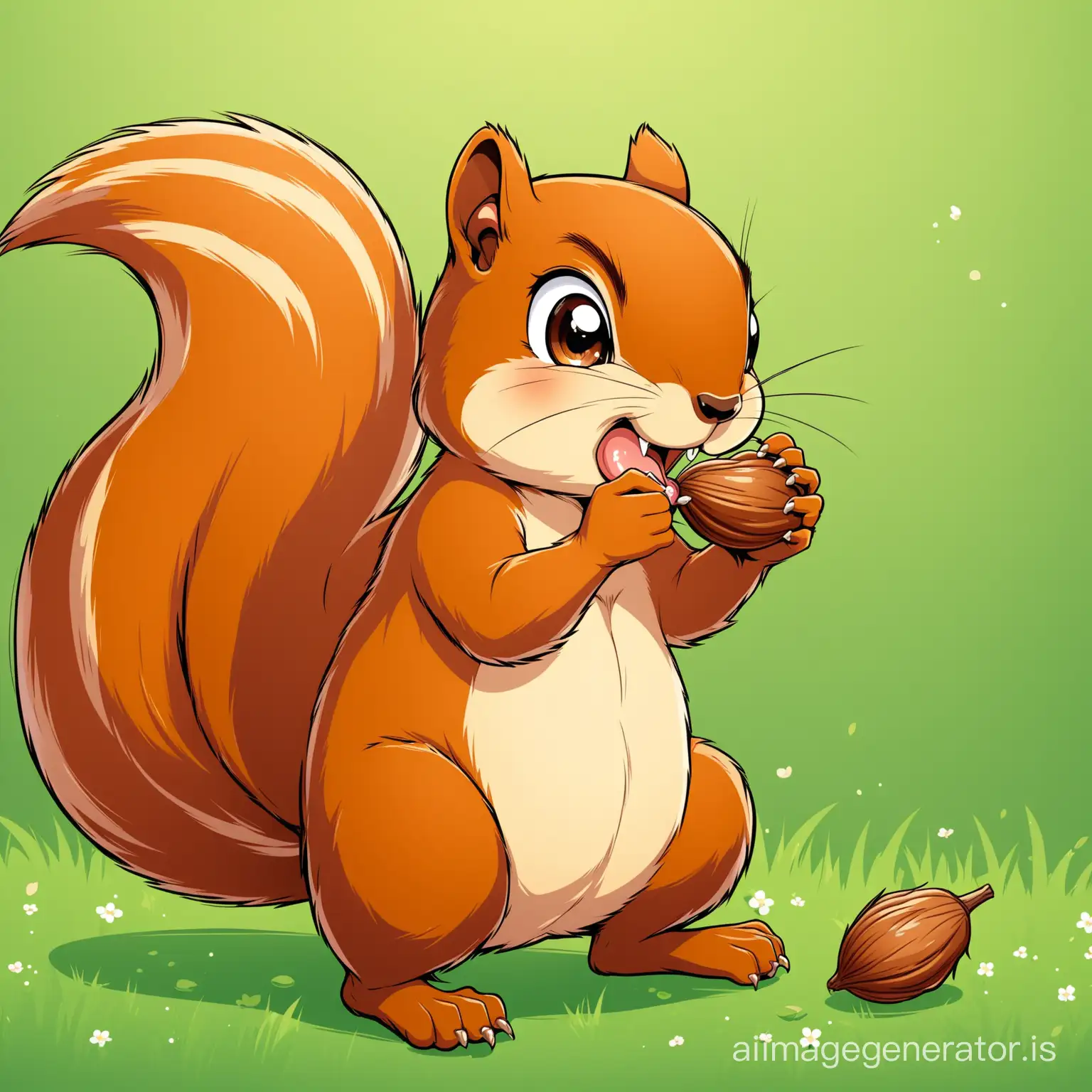 picture  a cartoon squirral eatting a nut
