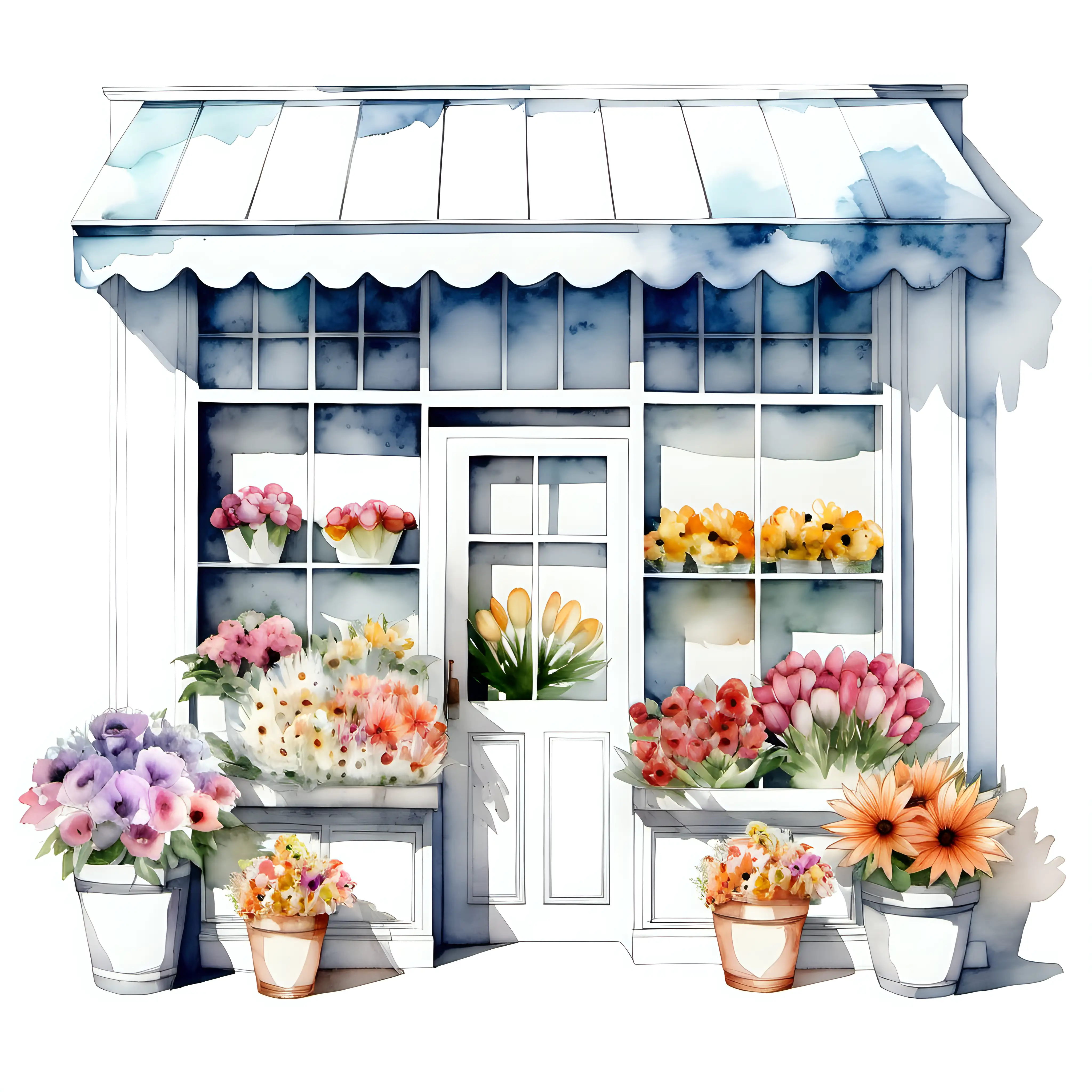 Artistic Watercolored Flower Shop on a Beautiful White Background
