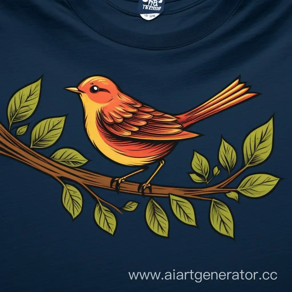 Colorful-Bird-Design-Perched-on-Branch-TShirt-NatureInspired-Apparel