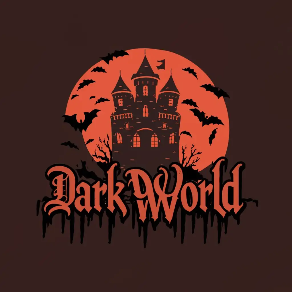 a logo design,with the text "DARK WORLD", main symbol:Horror,Moderate,be used in Travel industry,clear background