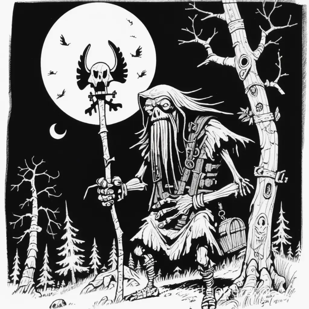 Baba Yaga from Slavic tales . A sketch in the style of Mike Mignola