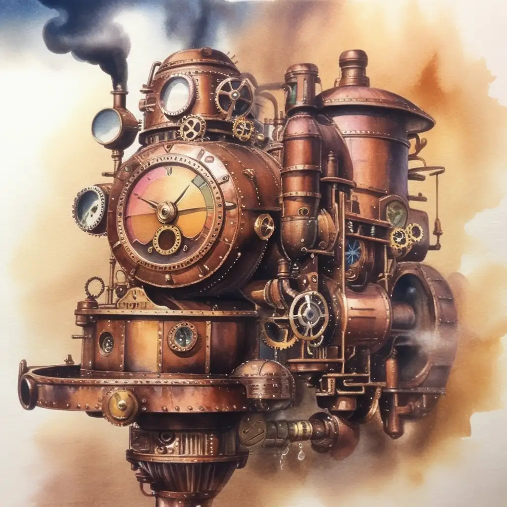 Steampunk Watercolor Art A Fusion of Victorian Elegance and Industrial Fantasy