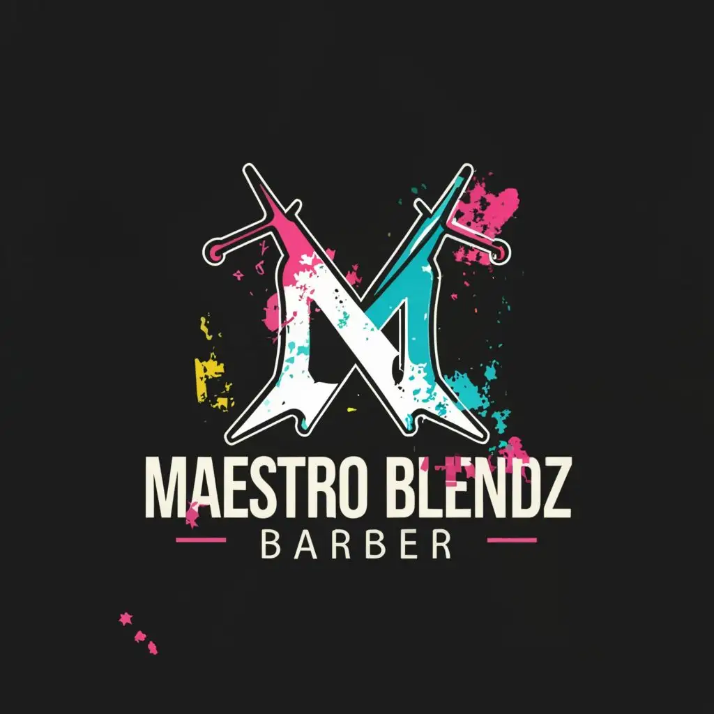 a logo design,with the text "Maestro Blendz", main symbol:M Barber Instagram scissors blade graffiti,Moderate,be used in Beauty Spa industry,clear background