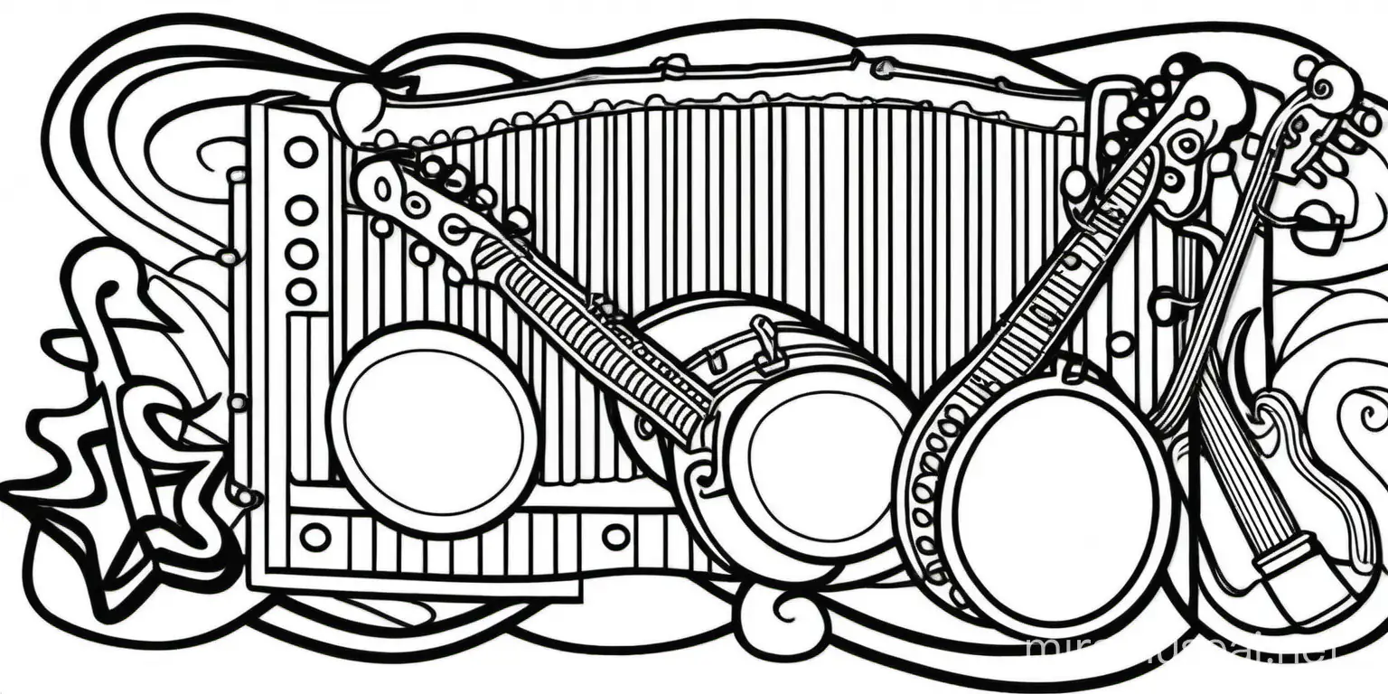 Generate musical instruments coloring books for kids 