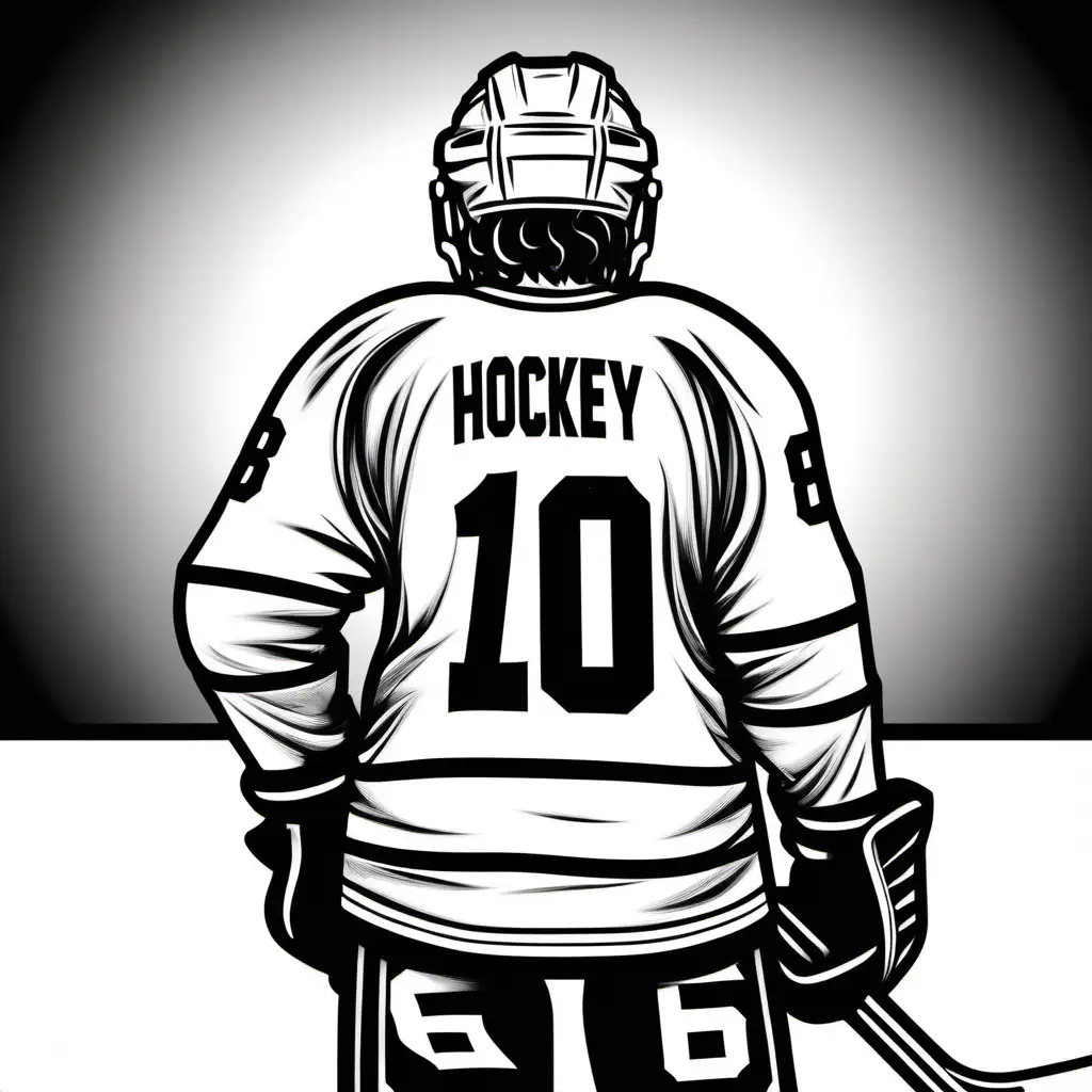 Dynamic Black and White Hockey Player with Wavy Hair and Helmet