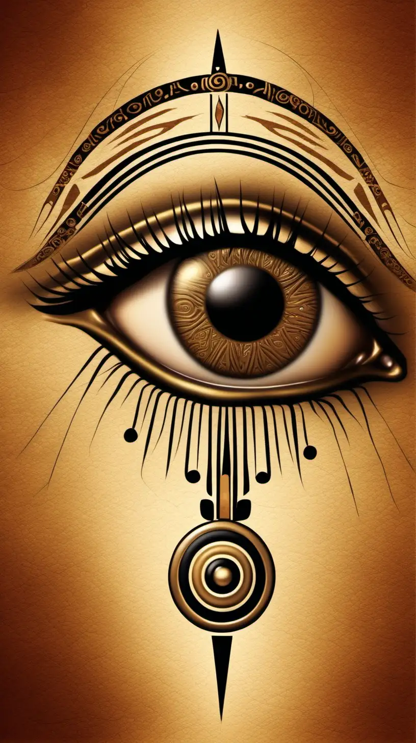Mystical Book Cover Featuring Feminine Eye of Horus and Brown Eye