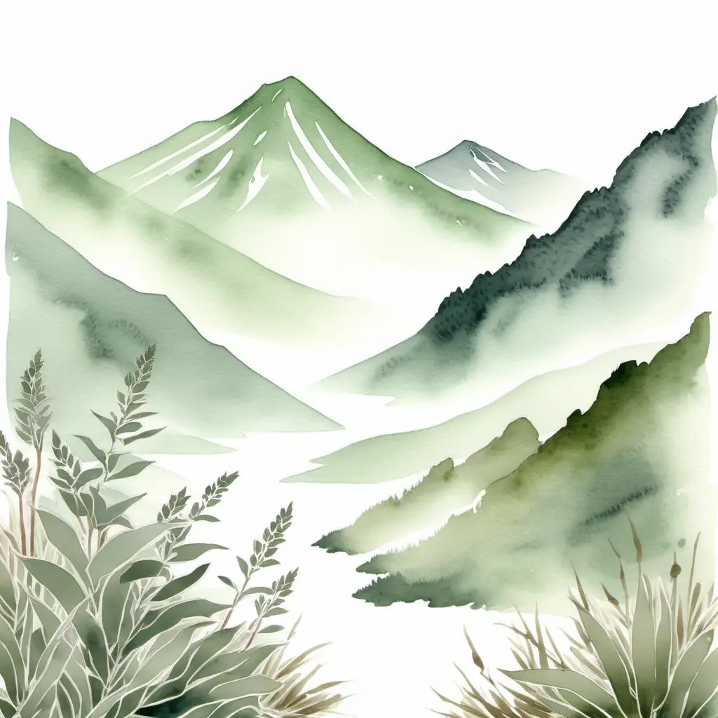Serene Watercolor Mountain Landscape in Japanese Art Style