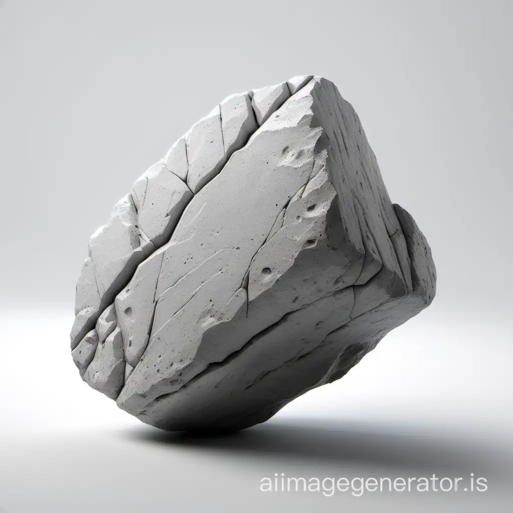 realistic pbr 3d render of rock on white background. one light grey concrete rock in center, without casting shadow