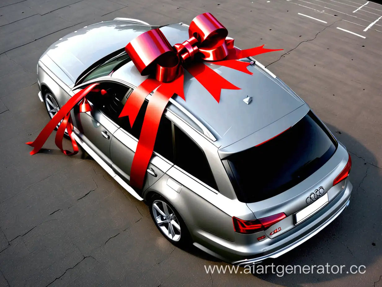 Grey-Metallic-Audi-A6-Car-with-Red-Bow