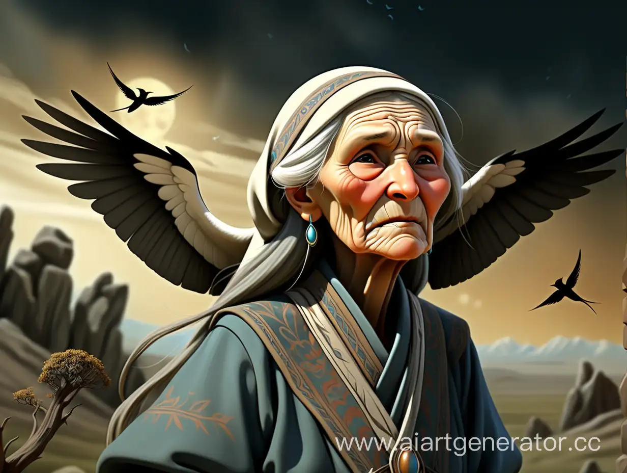 Давным-давно в горах Казахстана жила мудрая старушка по имени Айгерим. Она была любимицей небесных духов и заботилась о природе. Однажды, когда засуха охватила землю, Айгерим просила помощи у духов. Они услышали ее мольбу и превратили ее в ласточку. Ласточка полетела к небесам, но путь был труден, и она потеряла одно из своих крыльев. Духи, в знак благословения, подарили ей раздвоенный хвост. Теперь каждая его половинка символизирует жизнь и воду, которую ласточка принесла на землю, оживив природу. Люди с тех пор считают ласточку священным посланцем, напоминая о важности бережного отношения к природе.