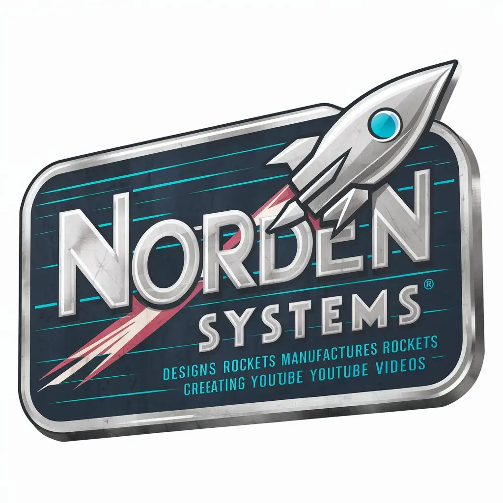 Create a logo for a space company called: "Norden Systems". It is a aerospace engineering company that builds rockets and creates youtube videos. The style should be a 50s enamel sign