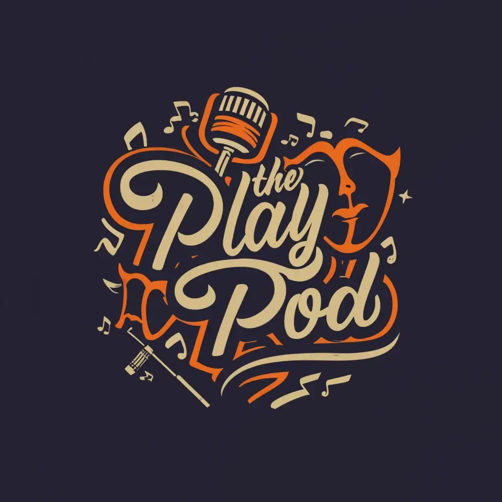 a logo design,with the text 'The Play Pod', main symbol:Drama and Microphone,Moderate, be used in Entertainment industry, clear background