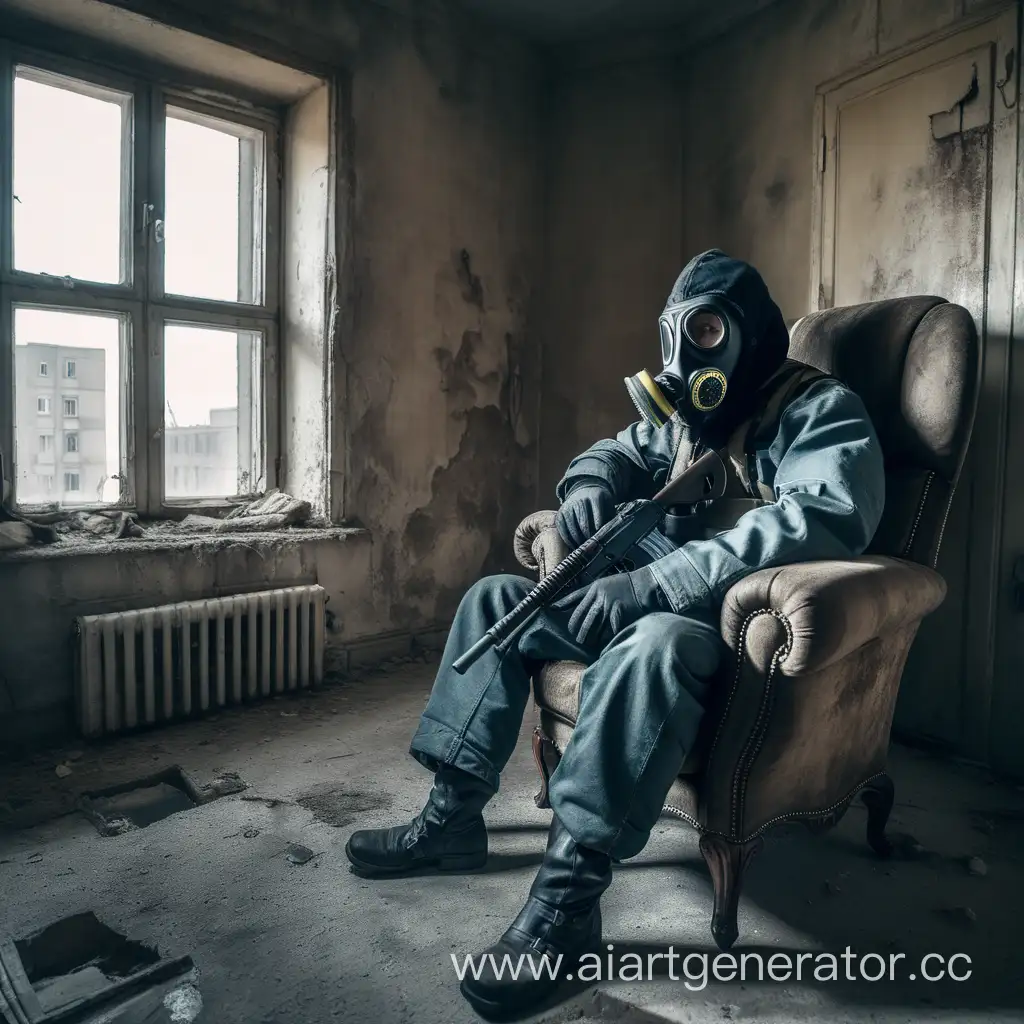 Gloomy-Stalker-in-Gas-Mask-Observing-Abandoned-Apartment