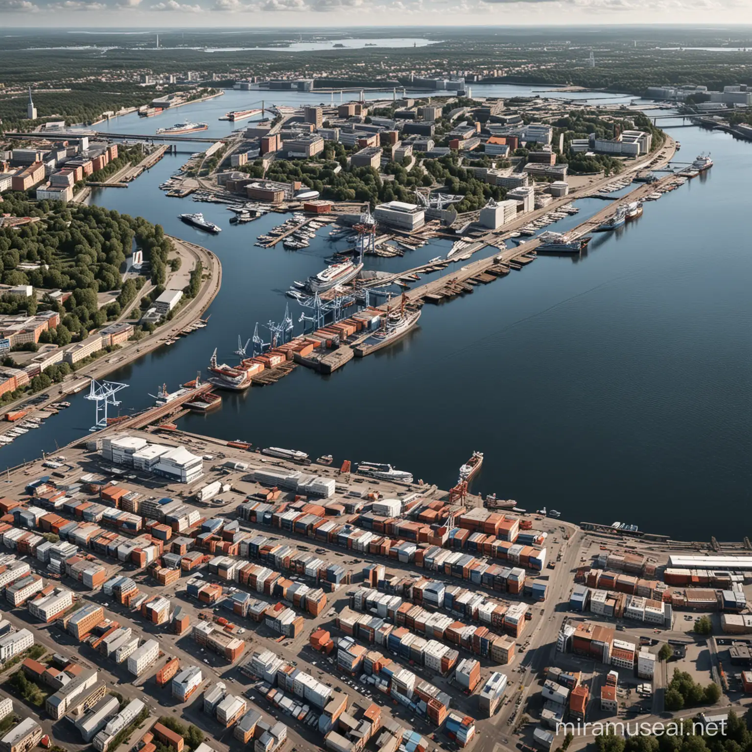 A photo-realistic picture of the port of Turku in Finland