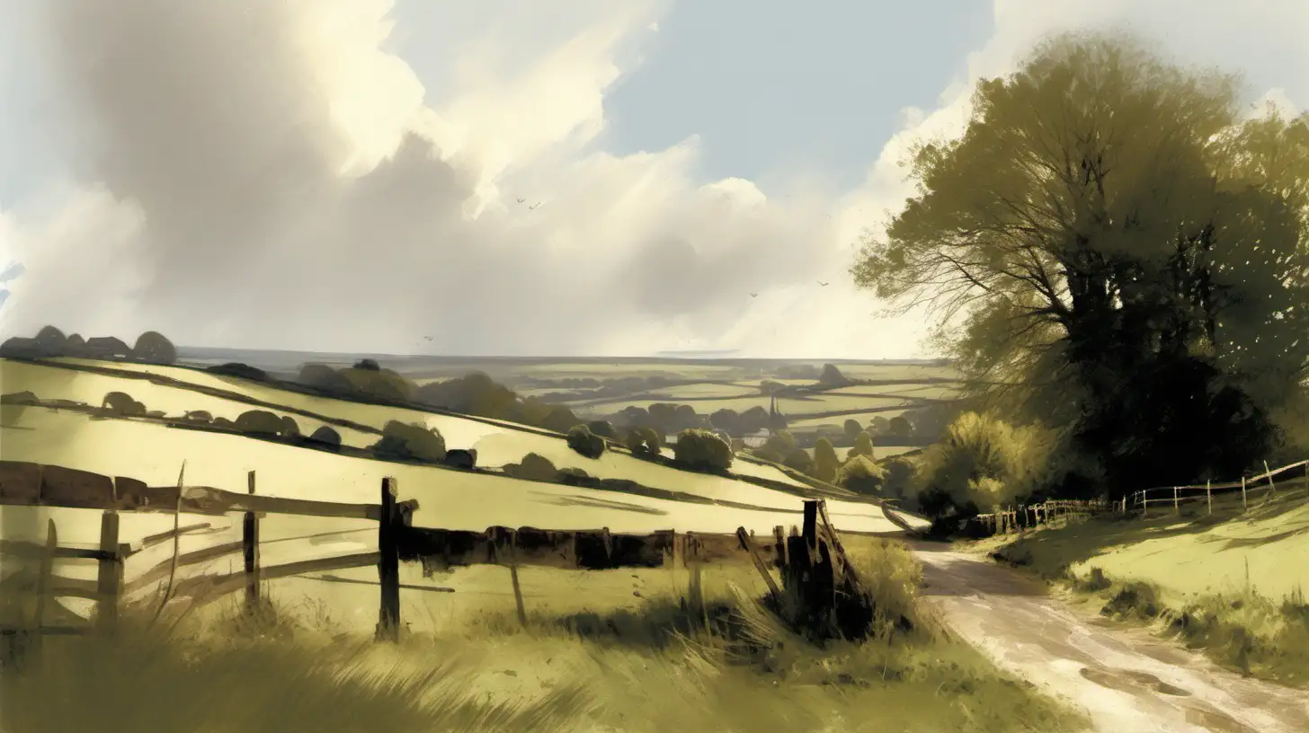 English Countryside Painting in the Style of Edward Seago