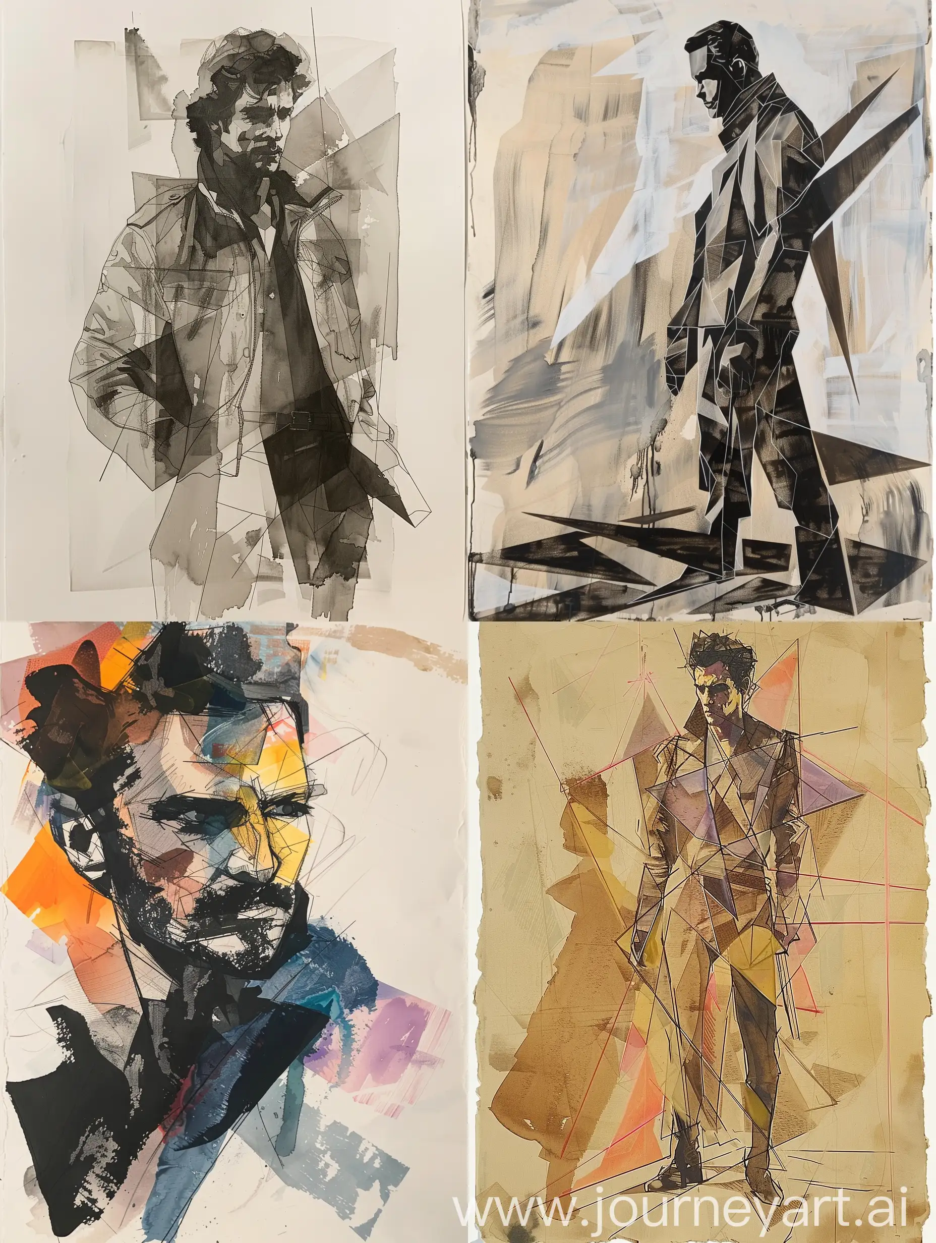 abstract geometric full-length sketches of Paul Atreides from Dune, tons of acrylic
