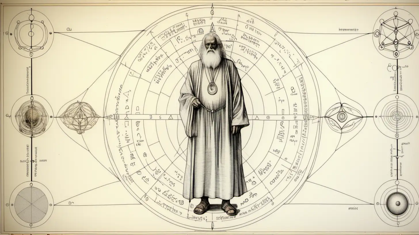 Diagrammatic Drawing, Hermetic Principles, Matrix, old wise man