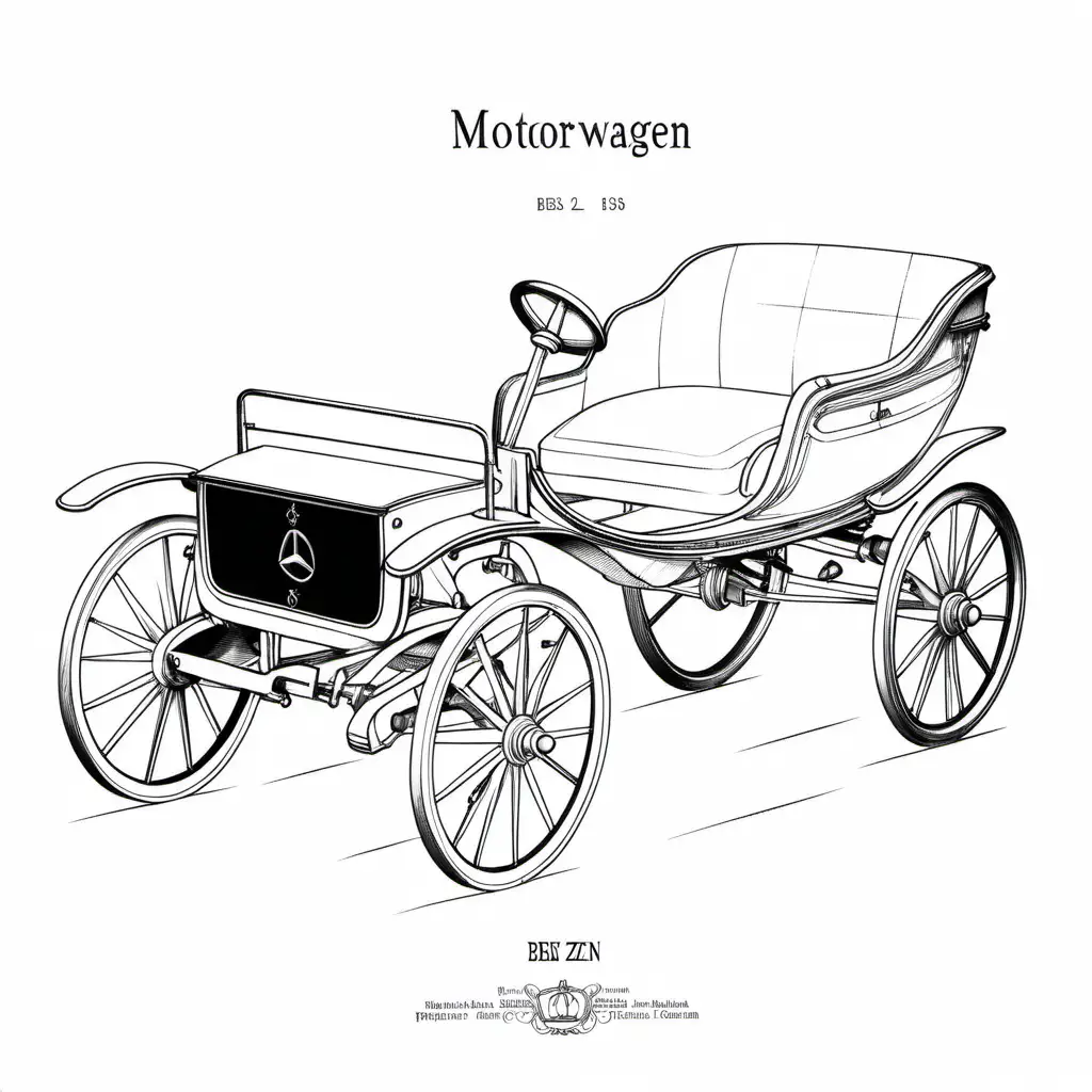 ​Benz Patent-Motorwagen simple outline black and white