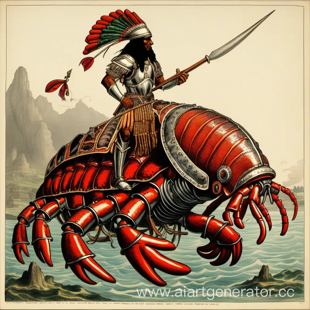 Warrior-Indian-rider on a giant lobster clad in armor