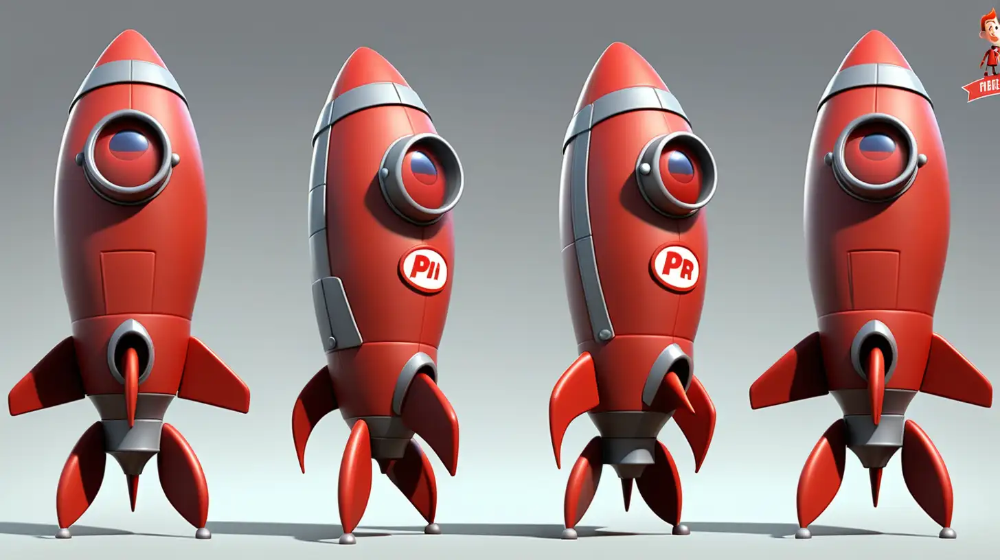 Adventurous PixarStyle Little Red Rocket 360 View Character Sheet