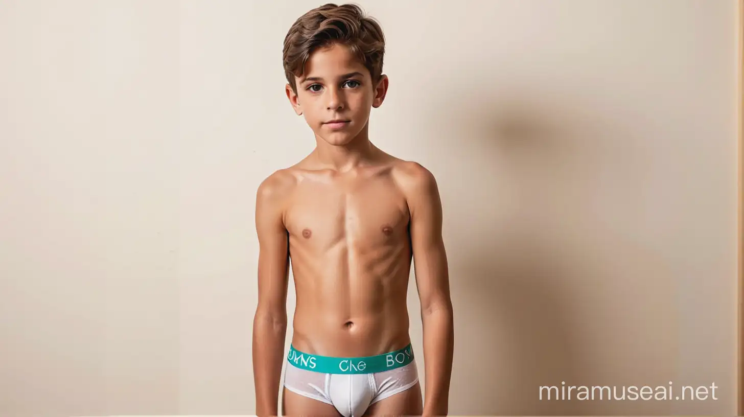 Niño brasileño de 11 años solo usando boxers briefs 