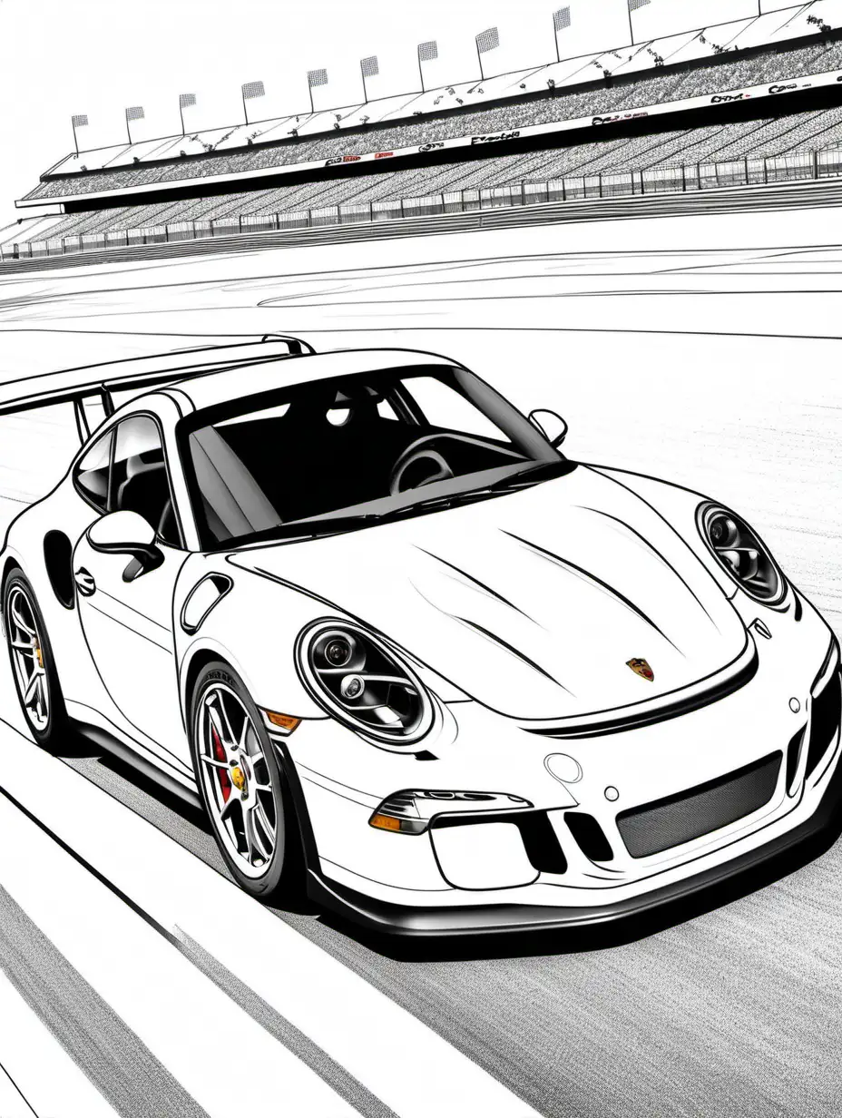 porsche gt3  touring on race track coloring book page 