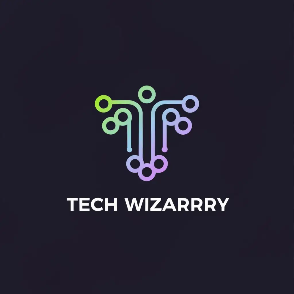 a logo design, with the text 'Tech Wizardry', main symbol:tech, tips and tricks, Minimalistic, to be used in Technology industry, black background, text is on the left of logo
