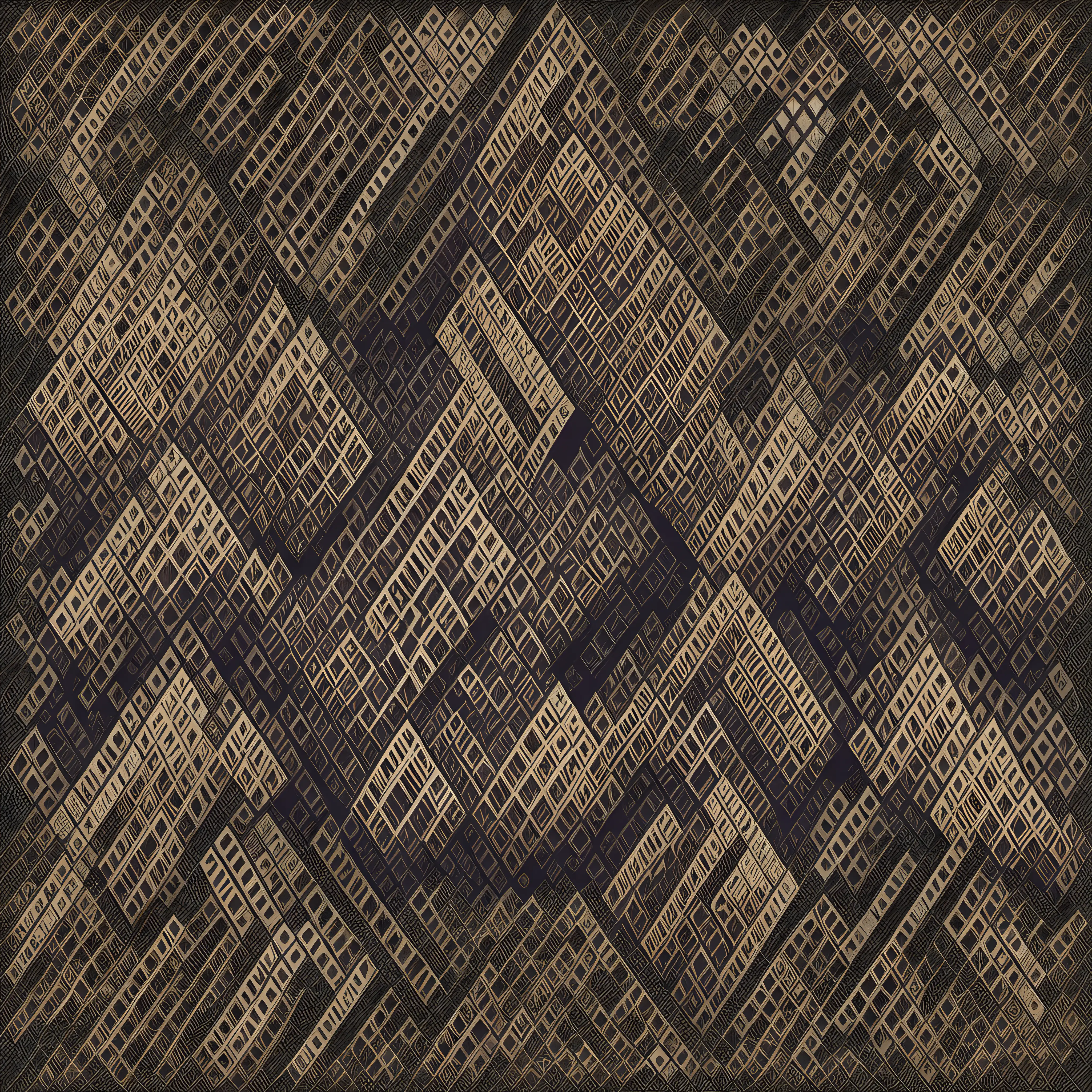 is an image inspired by cellular automata, featuring abstract patterns that resemble the output of such algorithms. The elements are arranged in a grid-like structure, with a range of muted colors representing the different states of the cells. This composition captures the dynamic and patterned nature of cellular automata, maintaining a purely abstract and non-representational form.