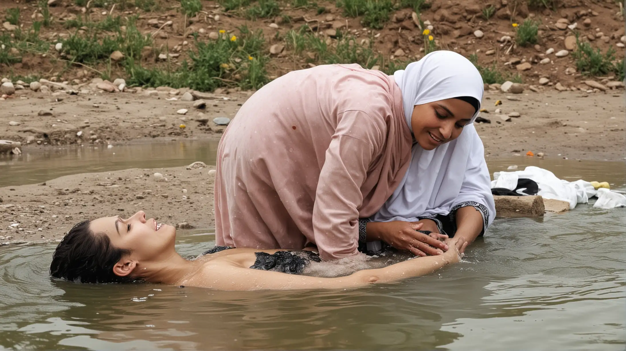 a Muslim woman giving bath to a dead woman