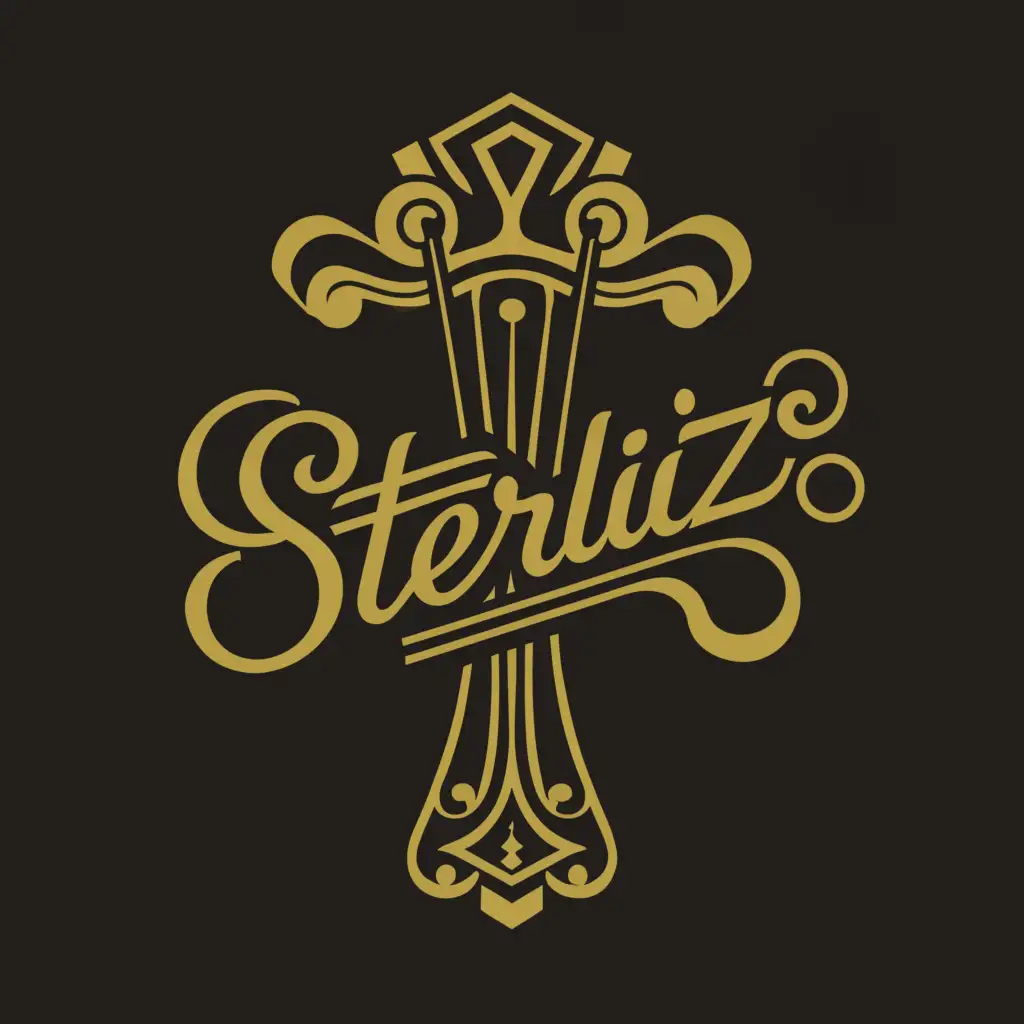 a logo design, with the text 'SterlitZ', main symbol: a golden lyra like Steinway, Moderate, clear background