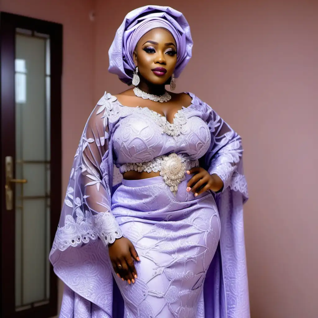 Elegant Nigerian Woman in Lavender Lace Buba and Iro Ensemble with Crystal Embellishments